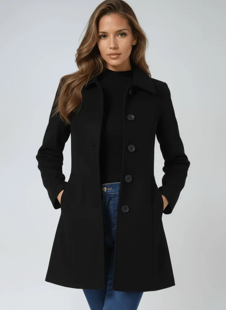 Women's Versatile Long Coat with Button-Front Closure