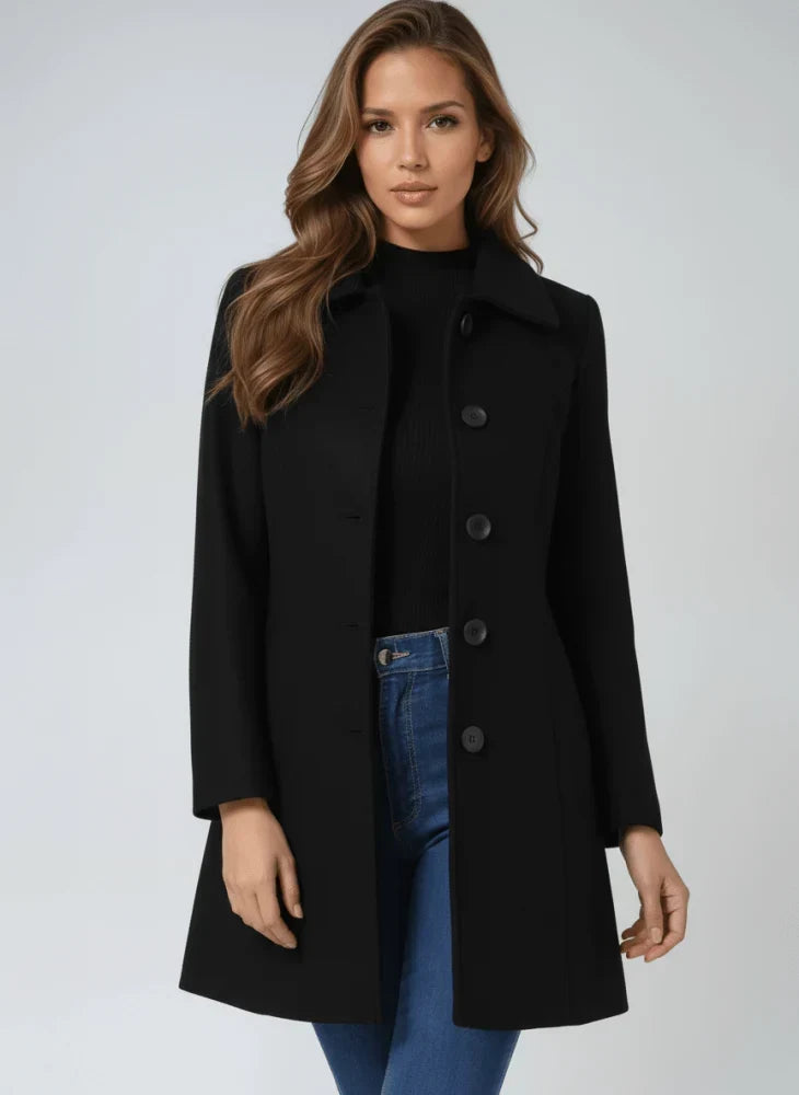 Women's Versatile Long Coat with Button-Front Closure
