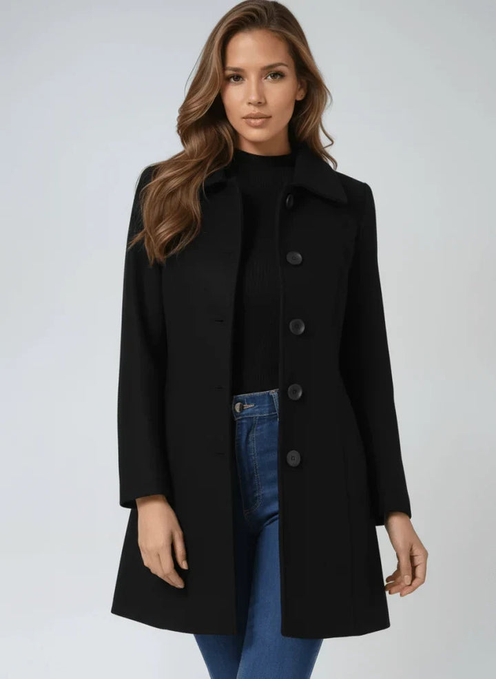 Women's Versatile Long Coat with Button-Front Closure