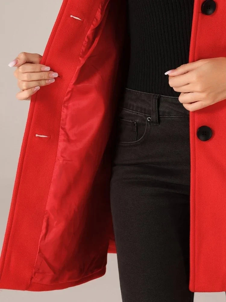 Women's Versatile Long Coat with Button-Front Closure