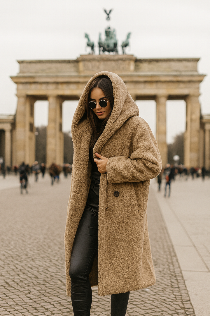 Women's Sophisticated Faux Fur Hooded Long Coat