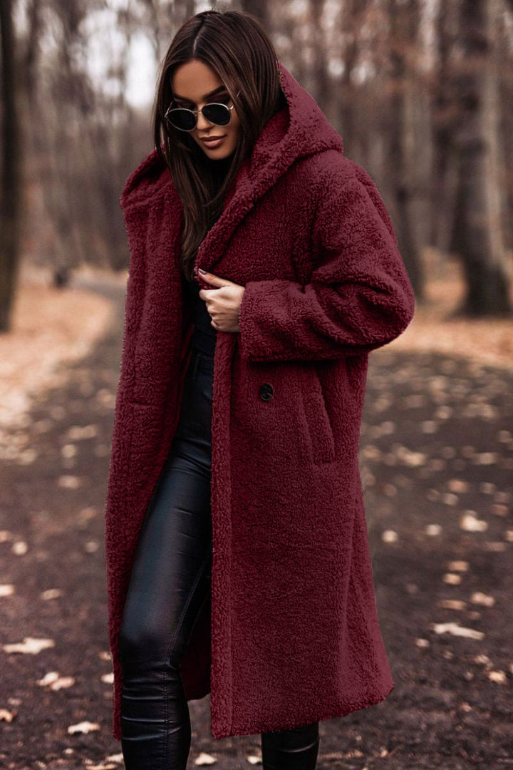 Women's Sophisticated Faux Fur Hooded Long Coat
