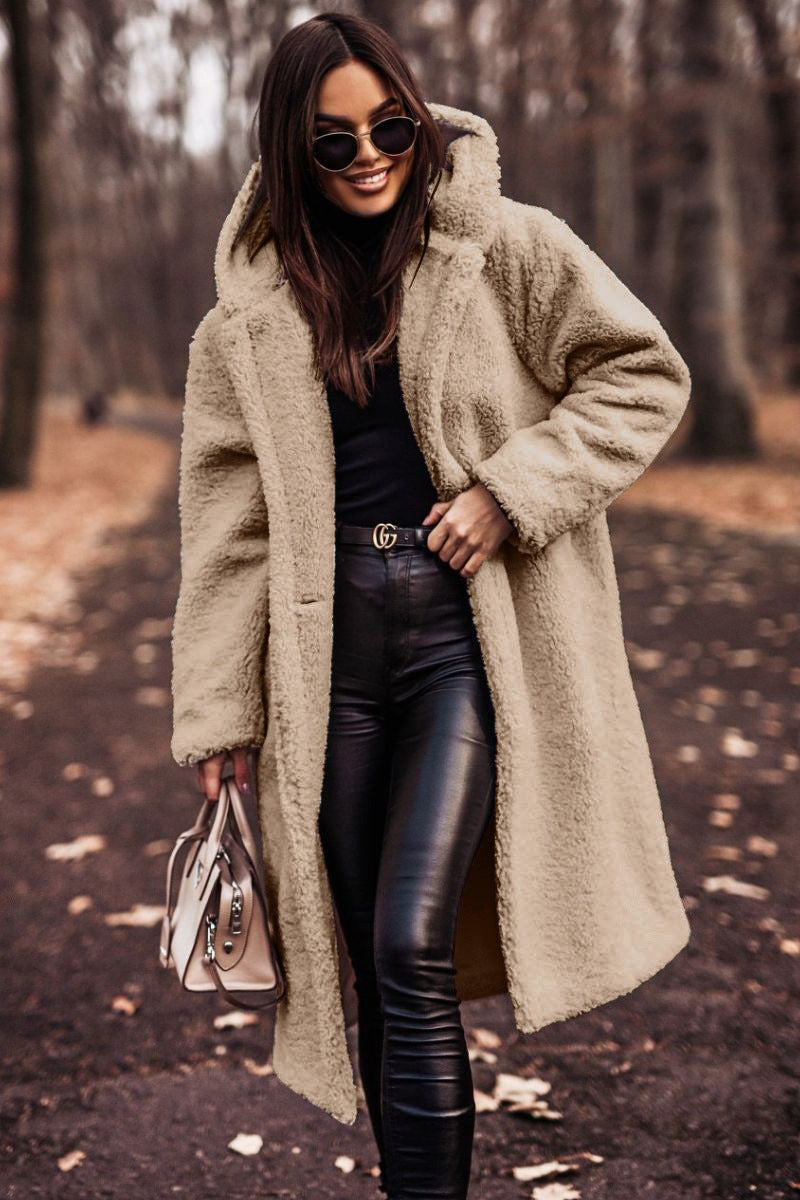 Women's Sophisticated Faux Fur Hooded Long Coat