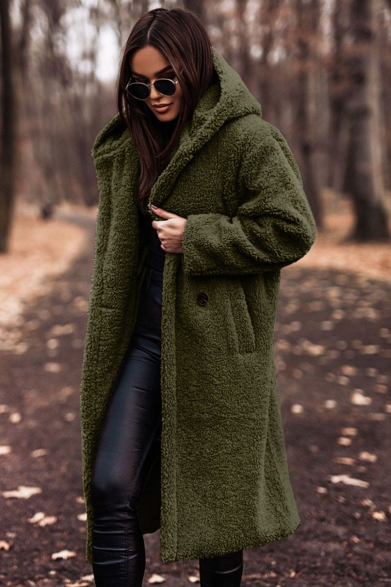 Women's Sophisticated Faux Fur Hooded Long Coat