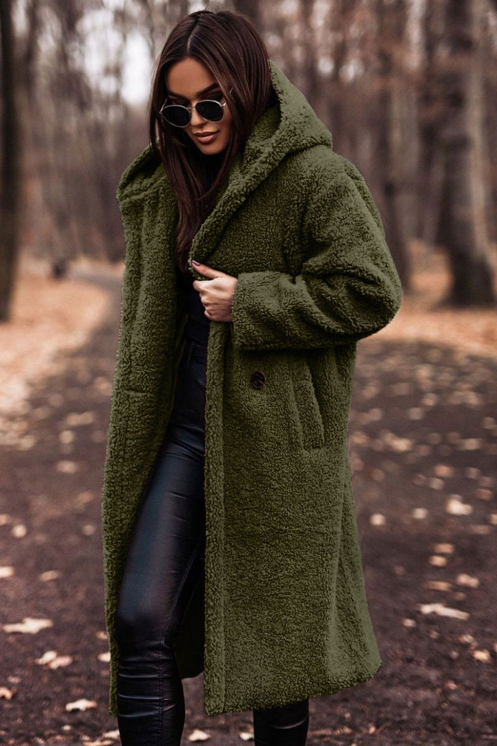 Women's Sophisticated Faux Fur Hooded Long Coat