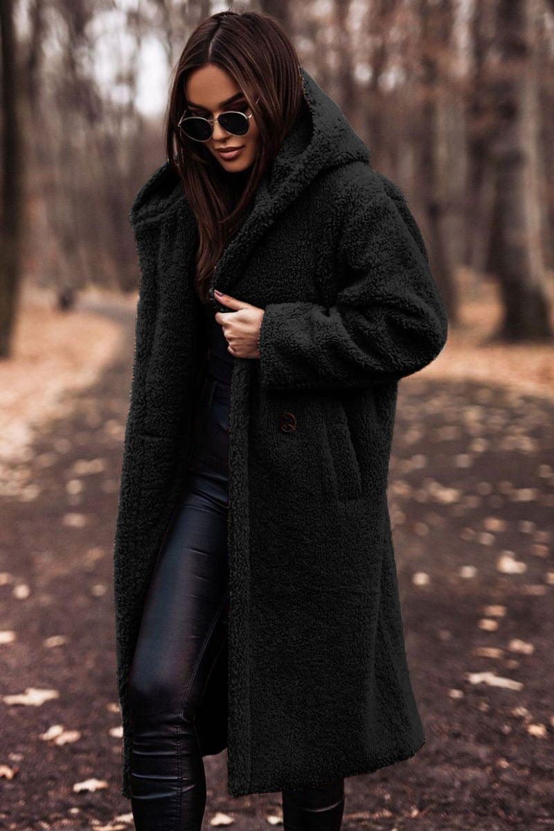 Women's Sophisticated Faux Fur Hooded Long Coat