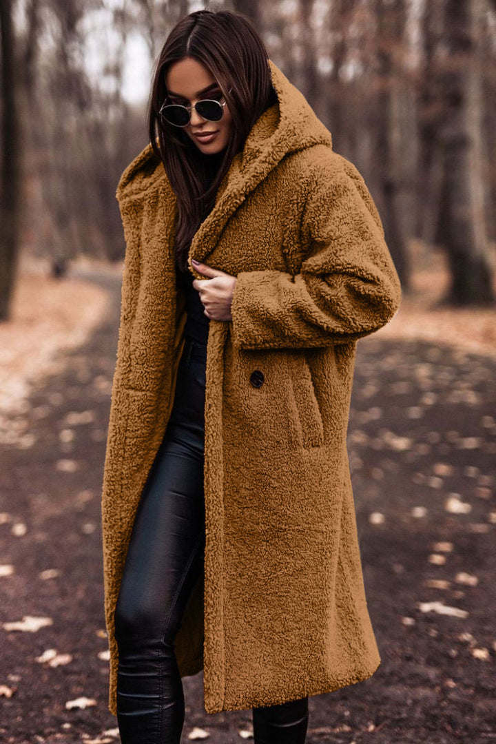 Women's Sophisticated Faux Fur Hooded Long Coat