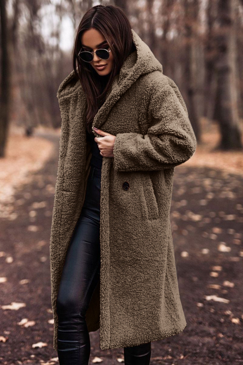 Women's Sophisticated Faux Fur Hooded Long Coat