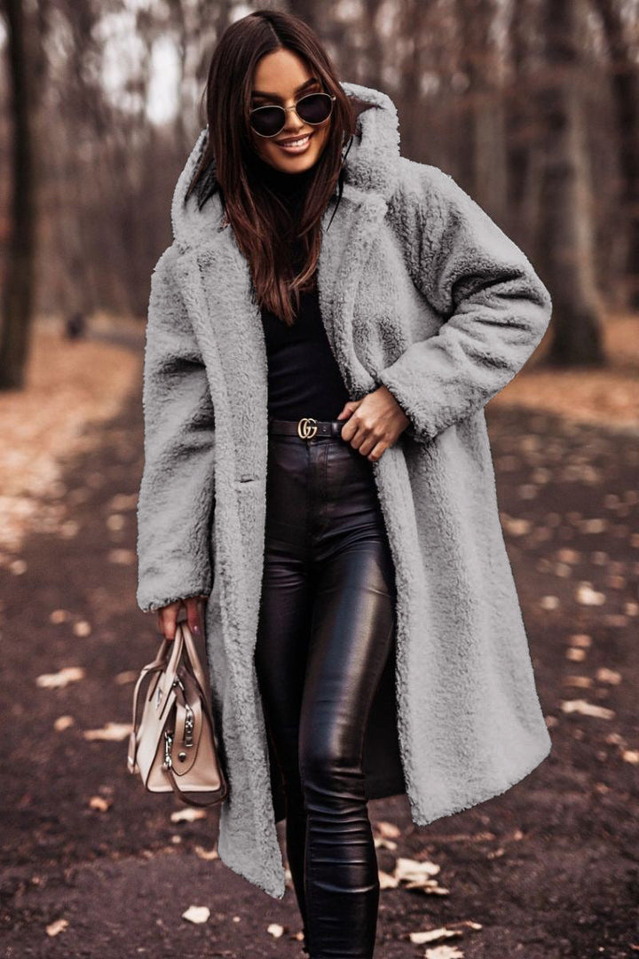 Women's Sophisticated Faux Fur Hooded Long Coat