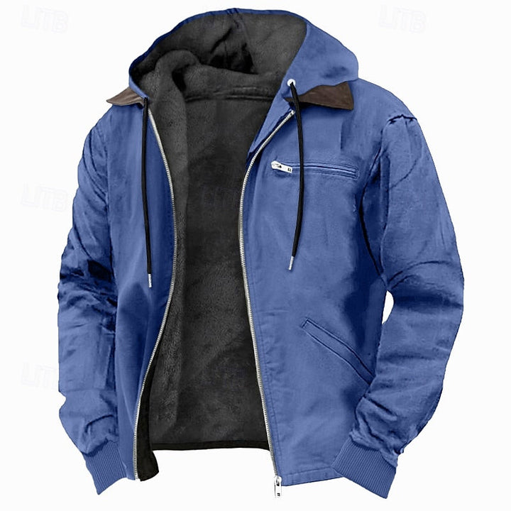 Men's Warm Fleece-Lined Hooded Leather Bomber Jacket
