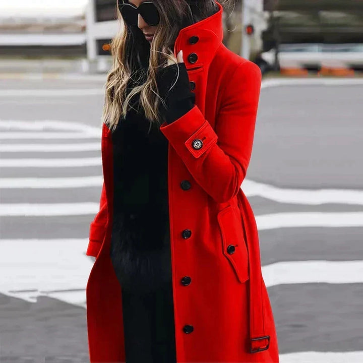 Women's Elegant Belted Trench Coat with Funnel Neck