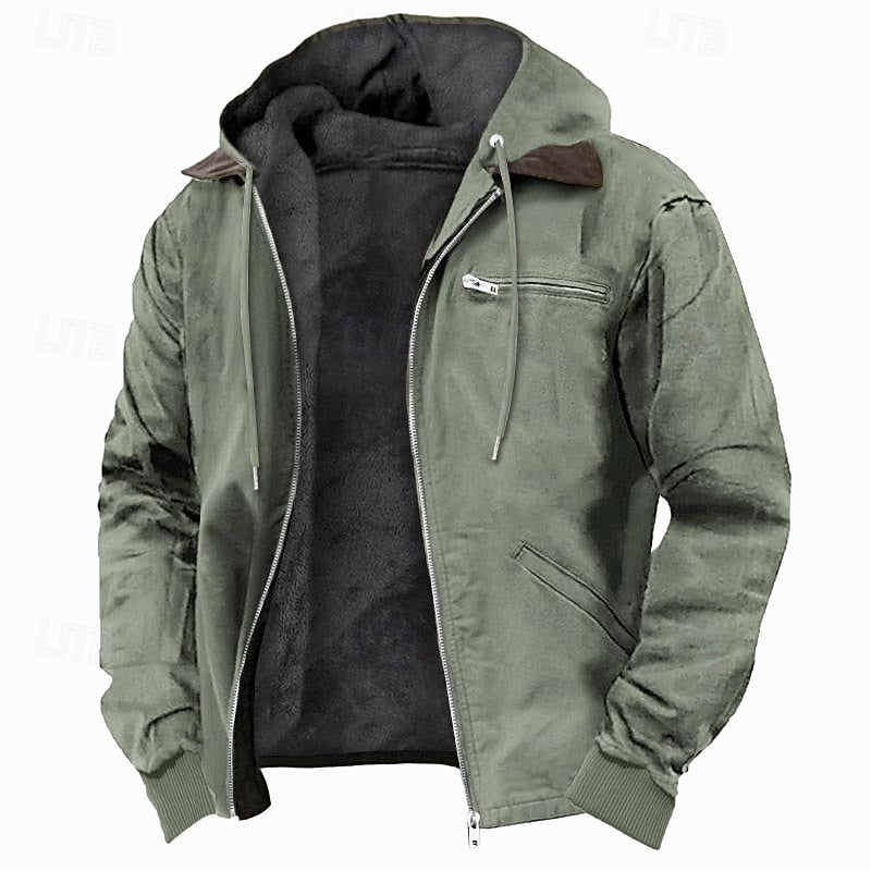 Men's Warm Fleece-Lined Hooded Leather Bomber Jacket