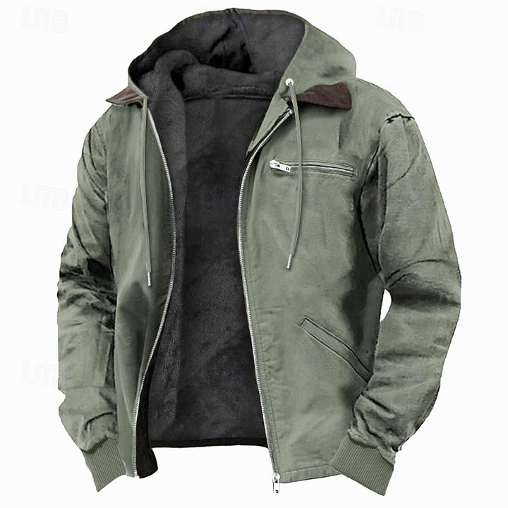 Men's Warm Fleece-Lined Hooded Leather Bomber Jacket