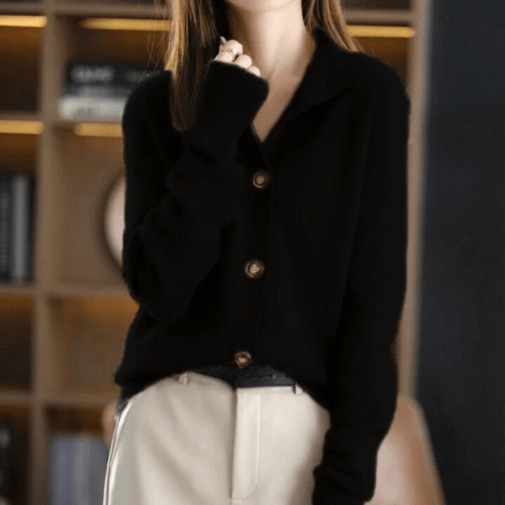 Women's Feminine Cashmere Mock Neck Knit Cardigan with Buttons