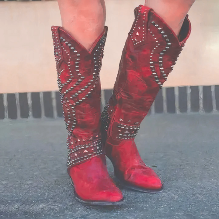 Women's Stylish Heeled Knee High Cowboy Boots with Pointed Toe