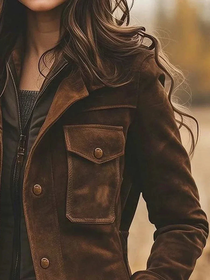 Women's Elegant Suede Leather Long Coat