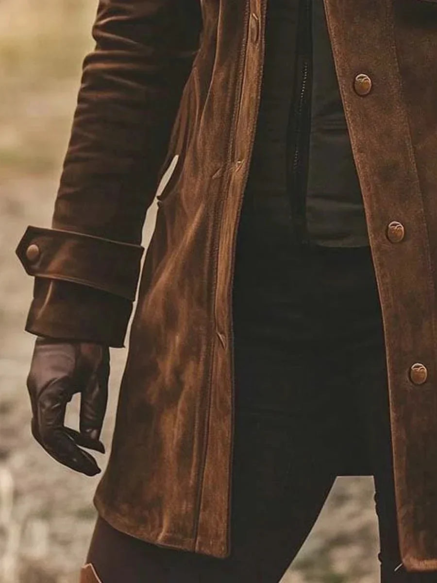 Women's Elegant Suede Leather Long Coat