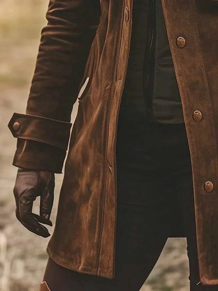 Women's Elegant Suede Leather Long Coat