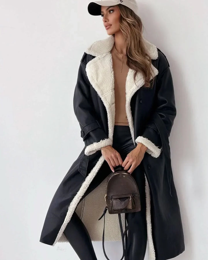 Women's Elegant Double-Breasted Shearling Trench Coat