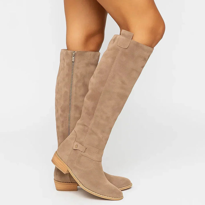 Women's Relaxed Suede Knee High Boots with Block Heel