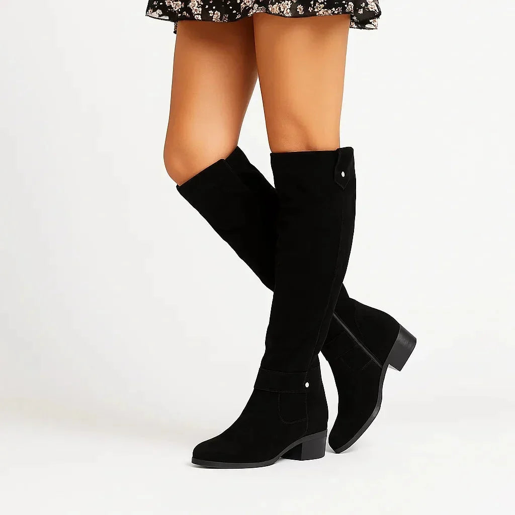Women's Relaxed Suede Knee High Boots with Block Heel