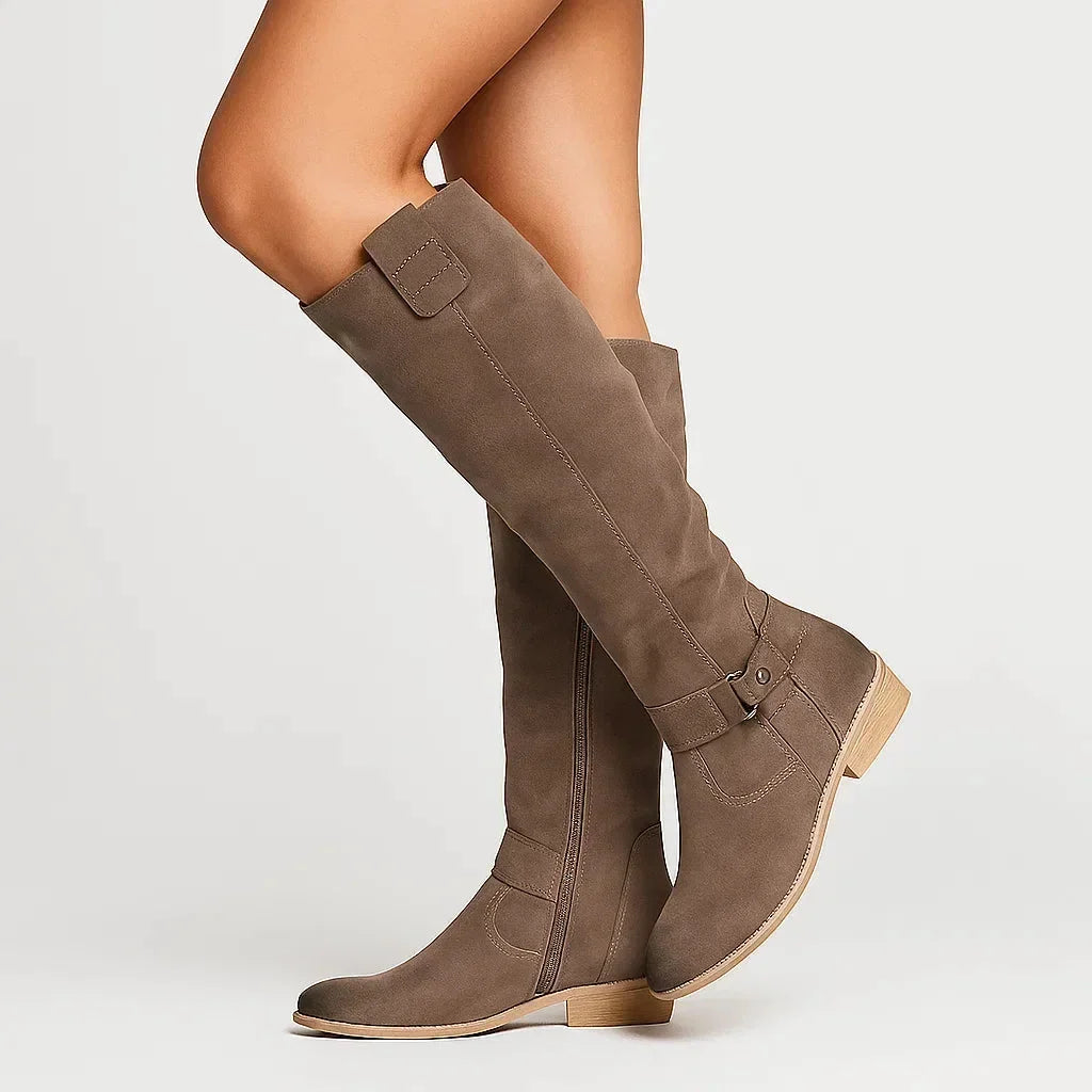Women's Relaxed Suede Knee High Boots with Block Heel