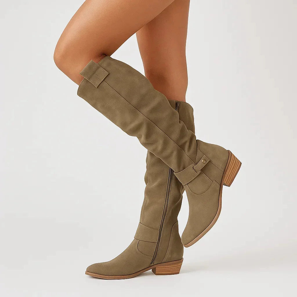 Women's Relaxed Suede Knee High Boots with Block Heel