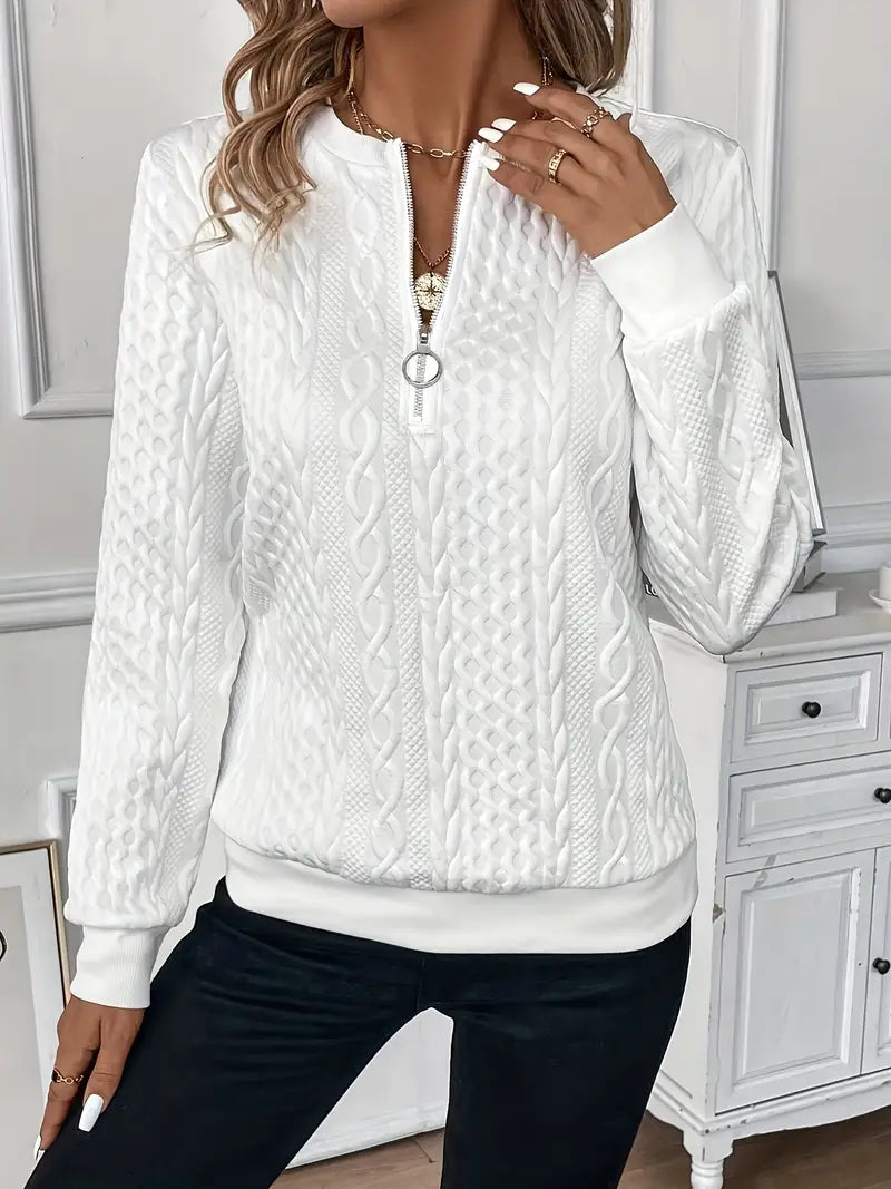 Women's Stylish Cable Knit Quarter Zip Sweater
