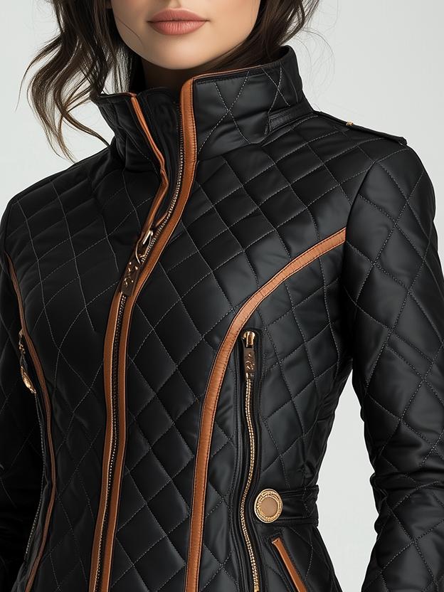 Women's Sophisticated Black Diamond Quilted Jacket