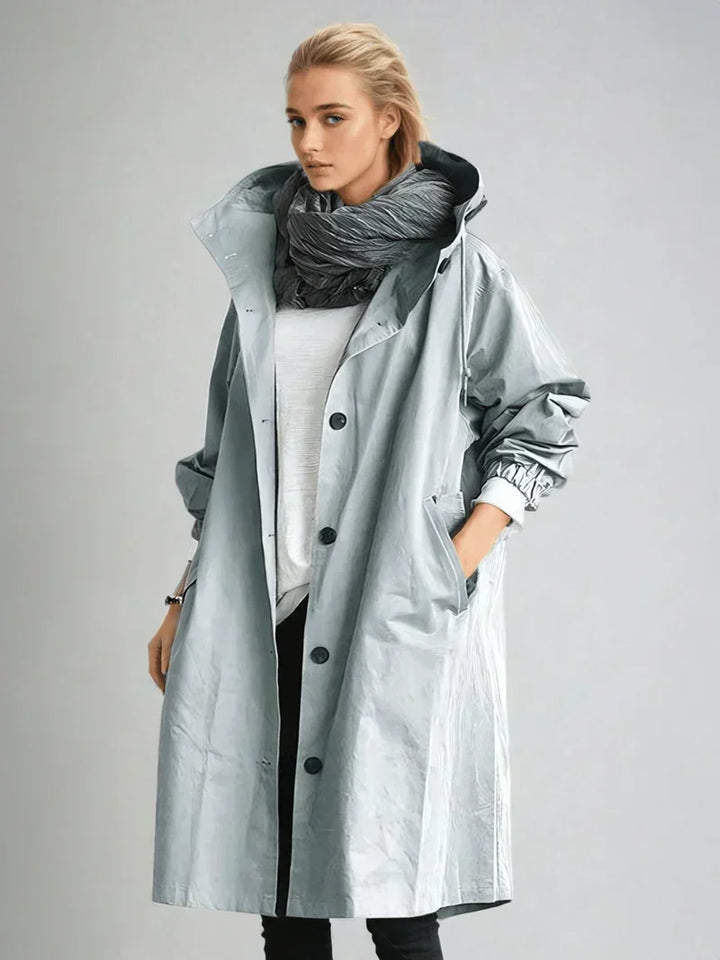 Women's Classic Hooded Belted Coat with Buttons