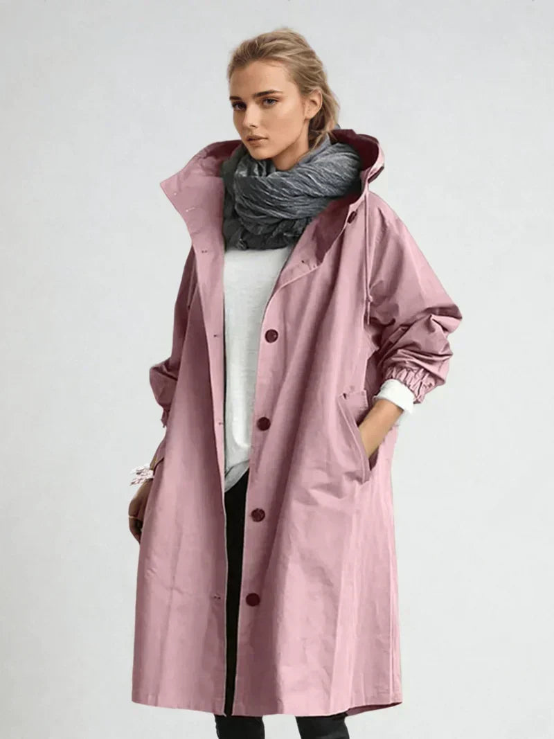 Women's Classic Hooded Belted Coat with Buttons