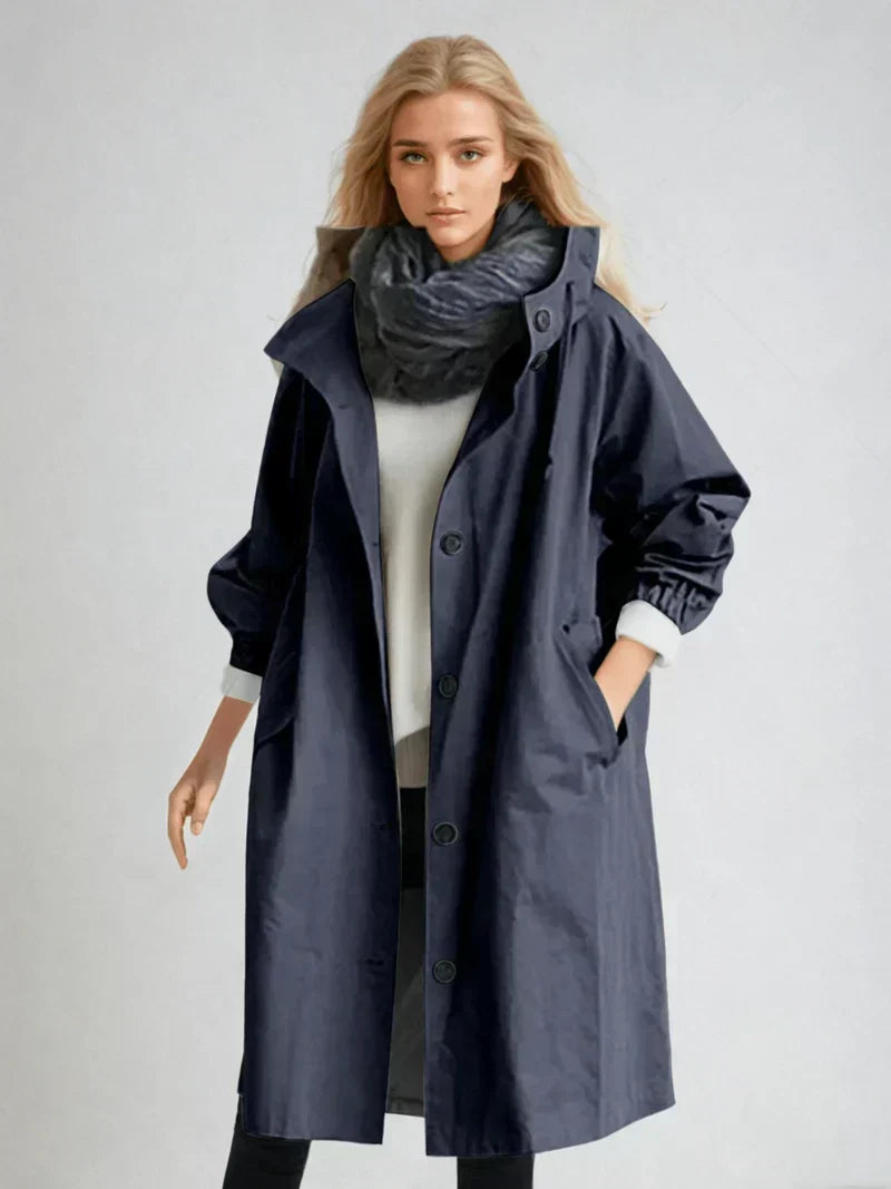 Women's Classic Hooded Belted Coat with Buttons
