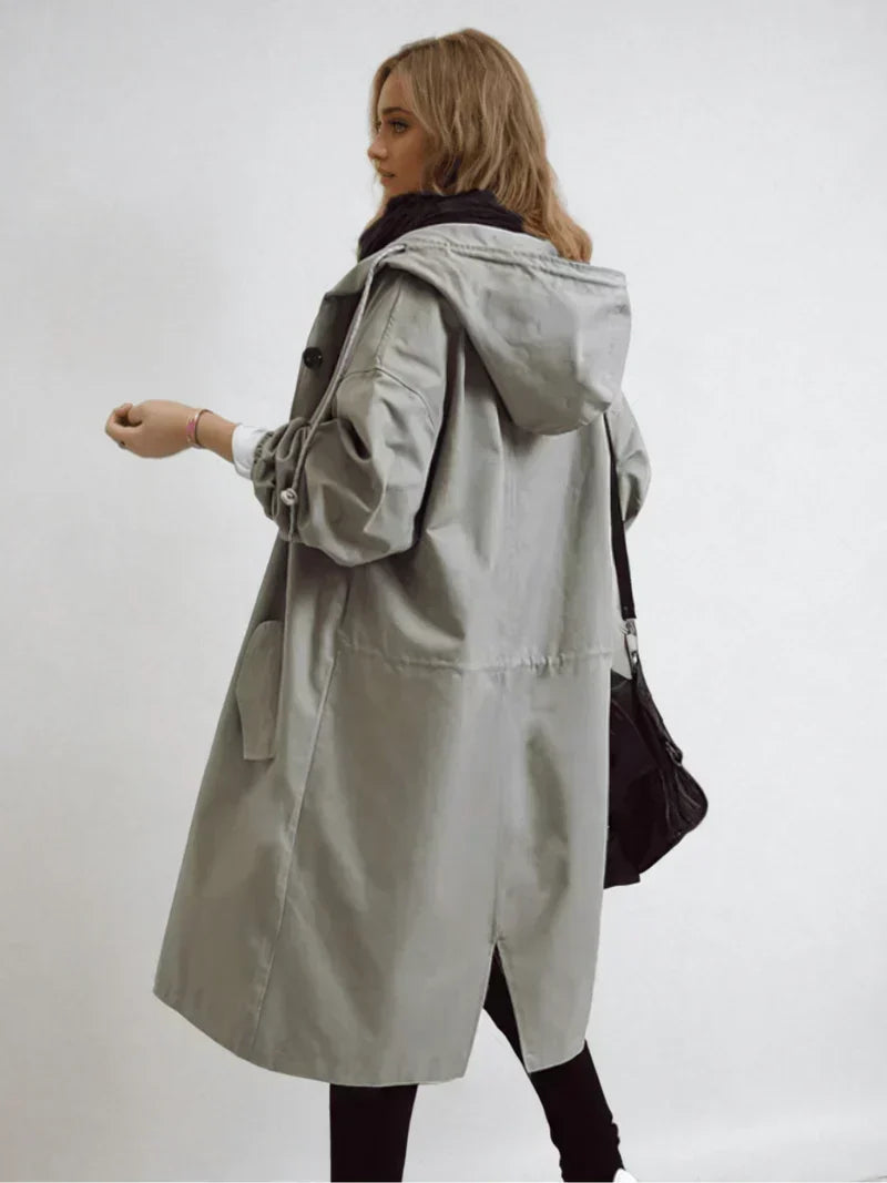 Women's Classic Hooded Belted Coat with Buttons