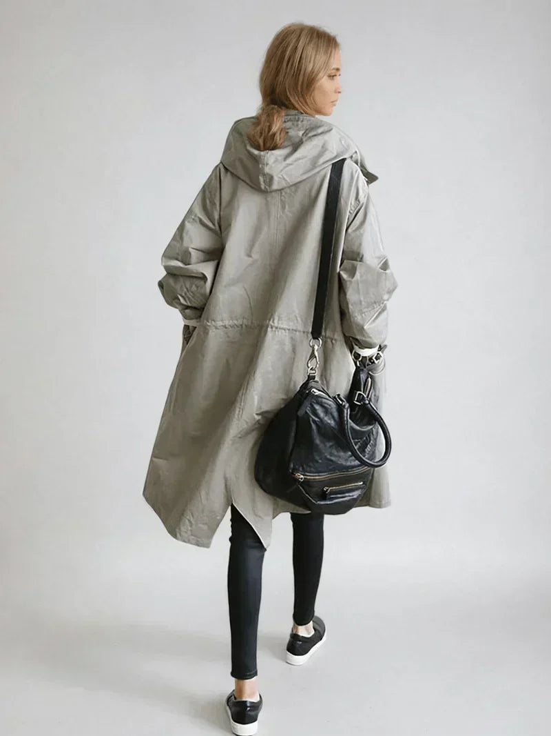 Women's Classic Hooded Belted Coat with Buttons
