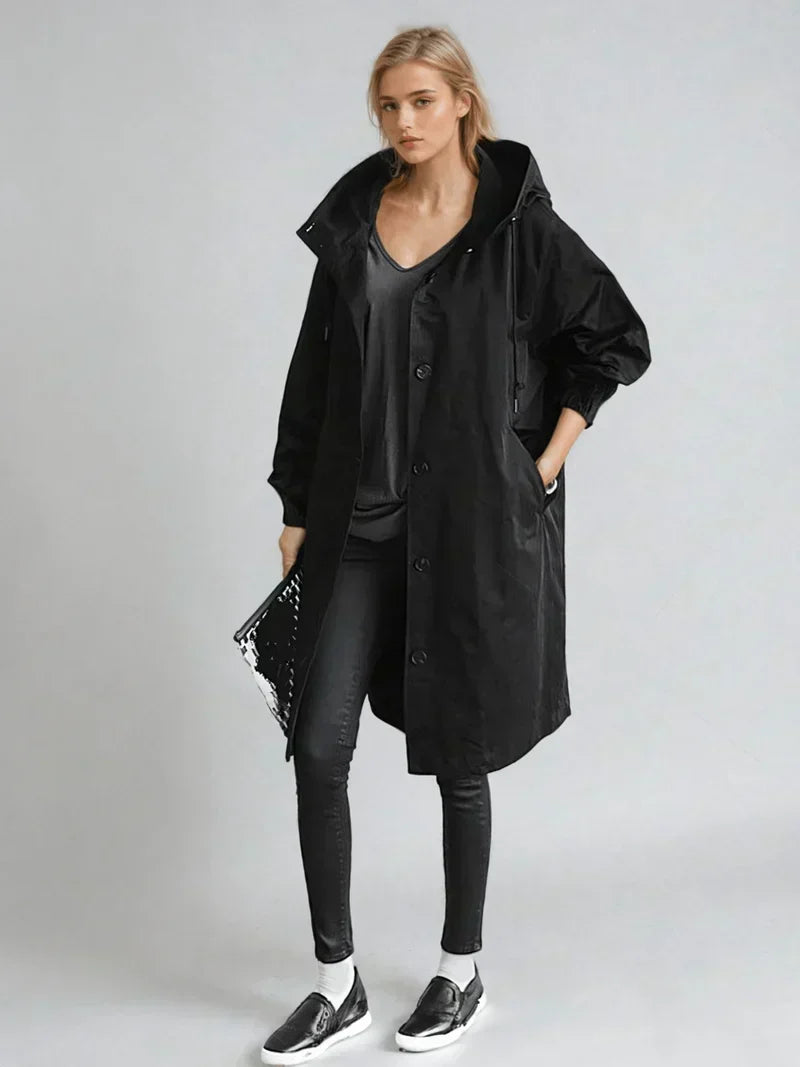 Women's Classic Hooded Belted Coat with Buttons