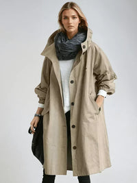 Women's Classic Hooded Belted Coat with Buttons