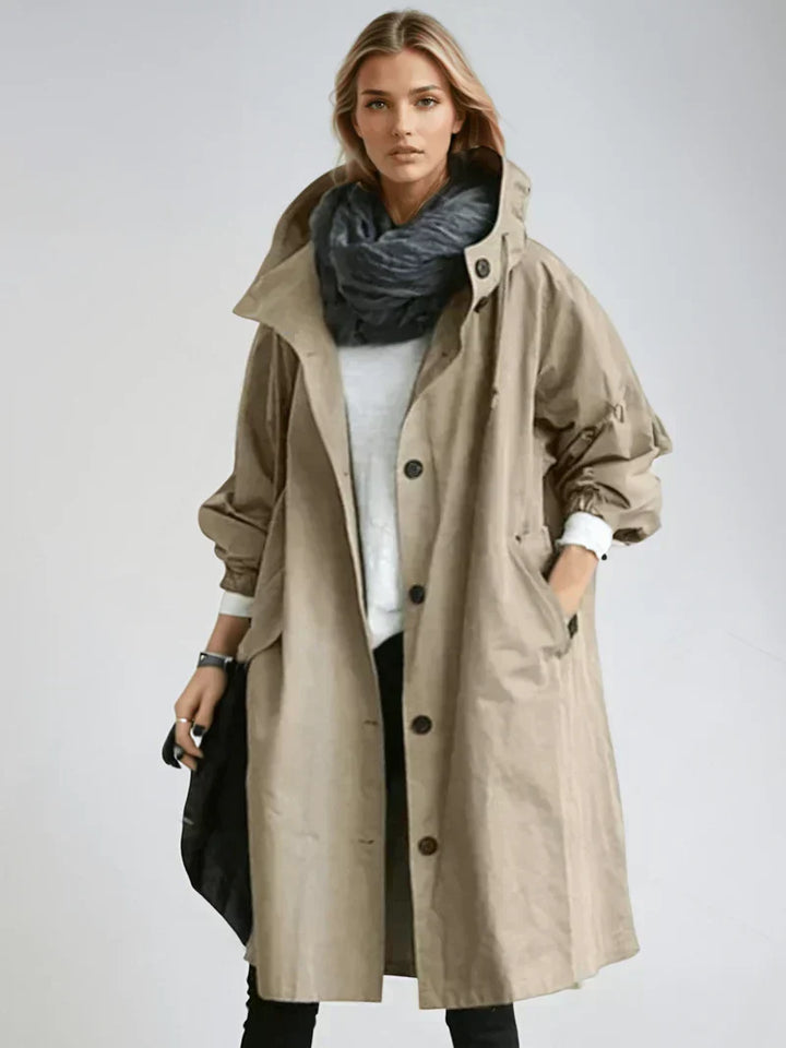 Women's Classic Hooded Belted Coat with Buttons