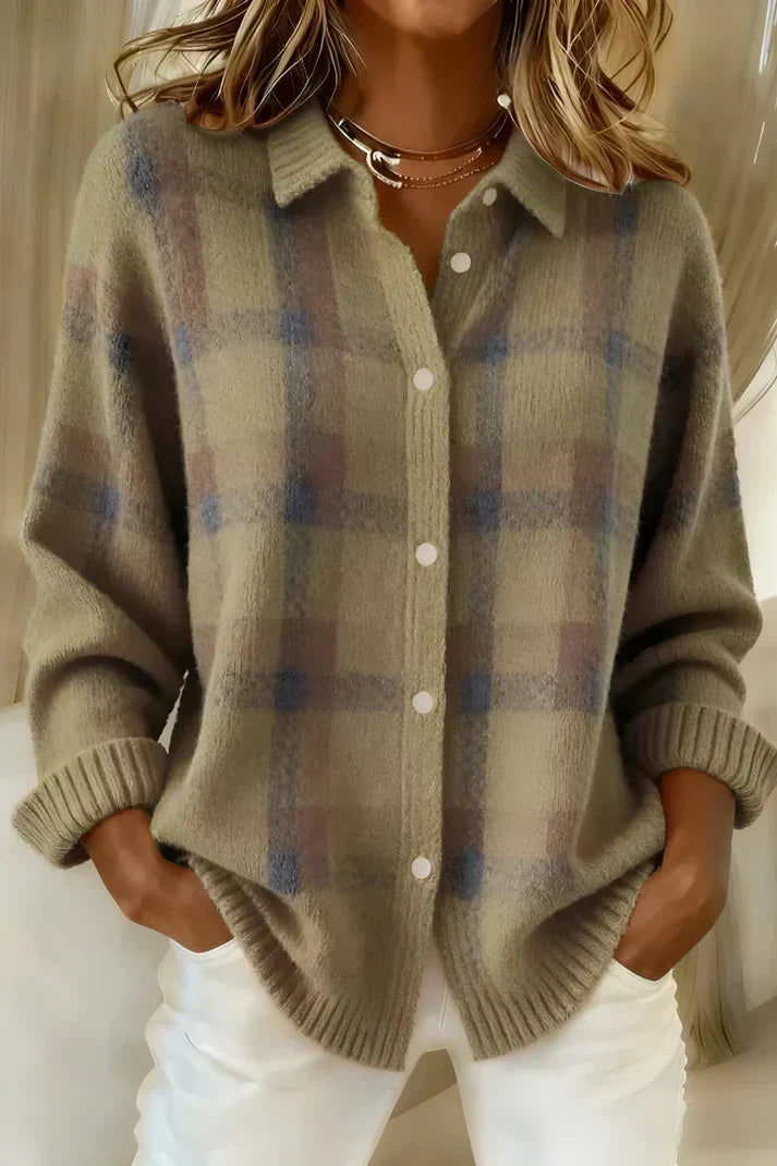 Women's Stylish Cropped Collared Knit Long Cardigan with Button Front