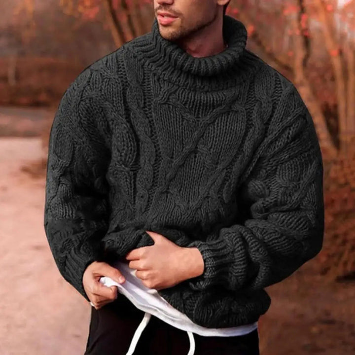 Men's Chunky Turtleneck Knitwear for Autumn in Black