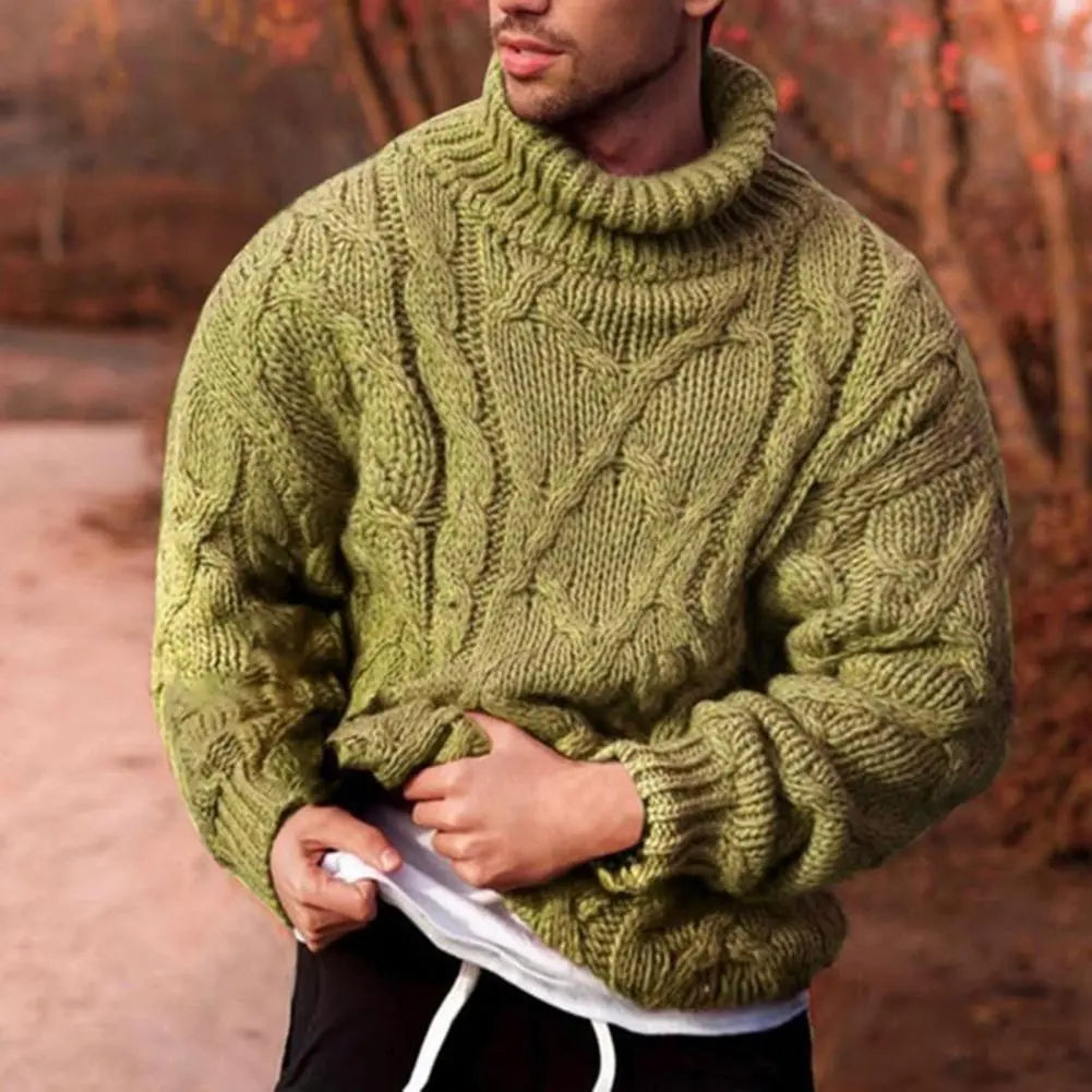 Men's Chunky Turtleneck Knitwear for Autumn in Green