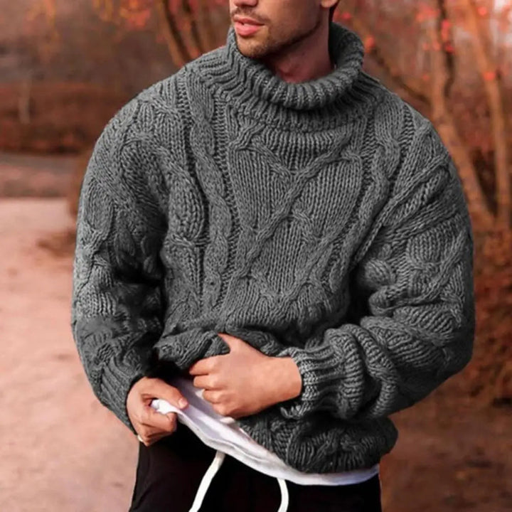 Men's Chunky Turtleneck Knitwear for Autumn in Grey