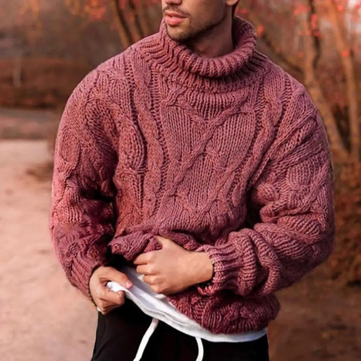Men's Chunky Turtleneck Knitwear for Autumn in Red