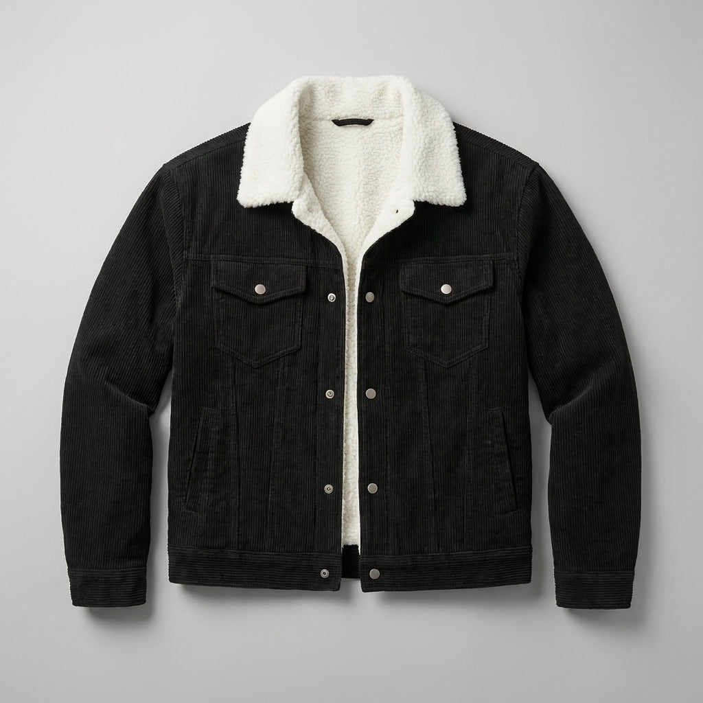 Men's Classic Corduroy Winter Jacket in Black 1