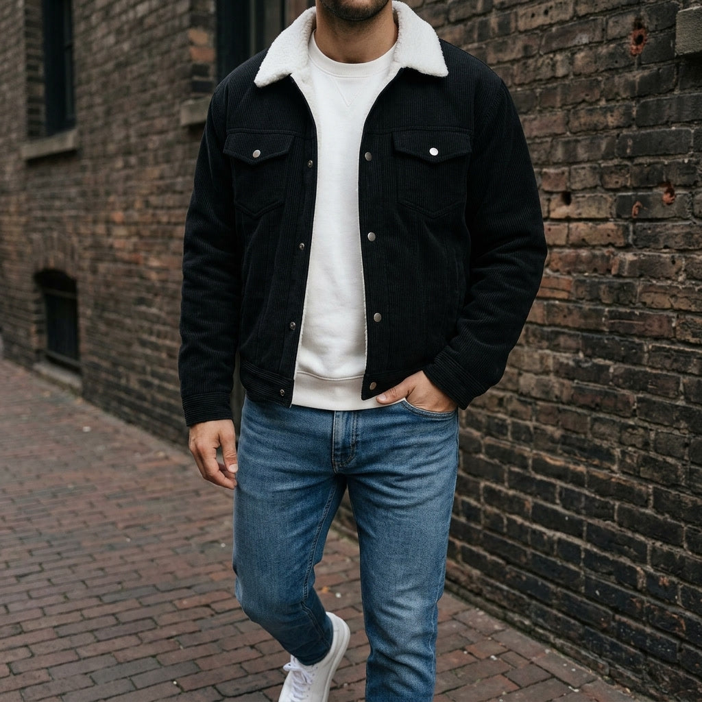 Men's Classic Corduroy Winter Jacket in Black 3