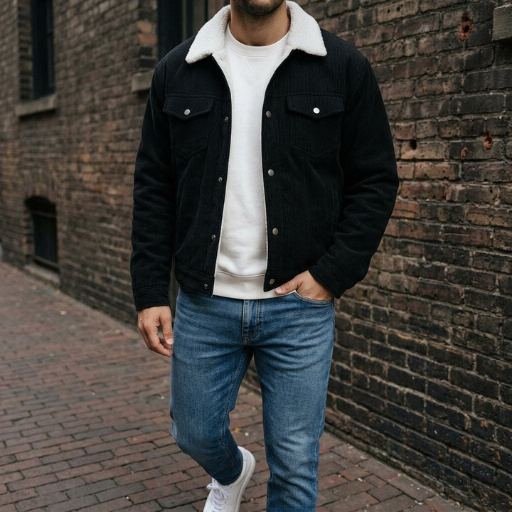 Men's Classic Corduroy Winter Jacket in Black 3