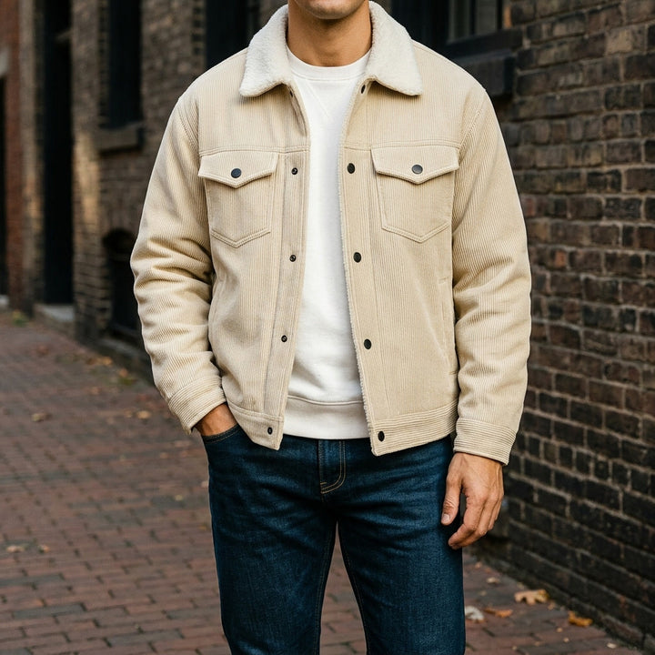Men's Classic Corduroy Winter Jacket in Cream 2