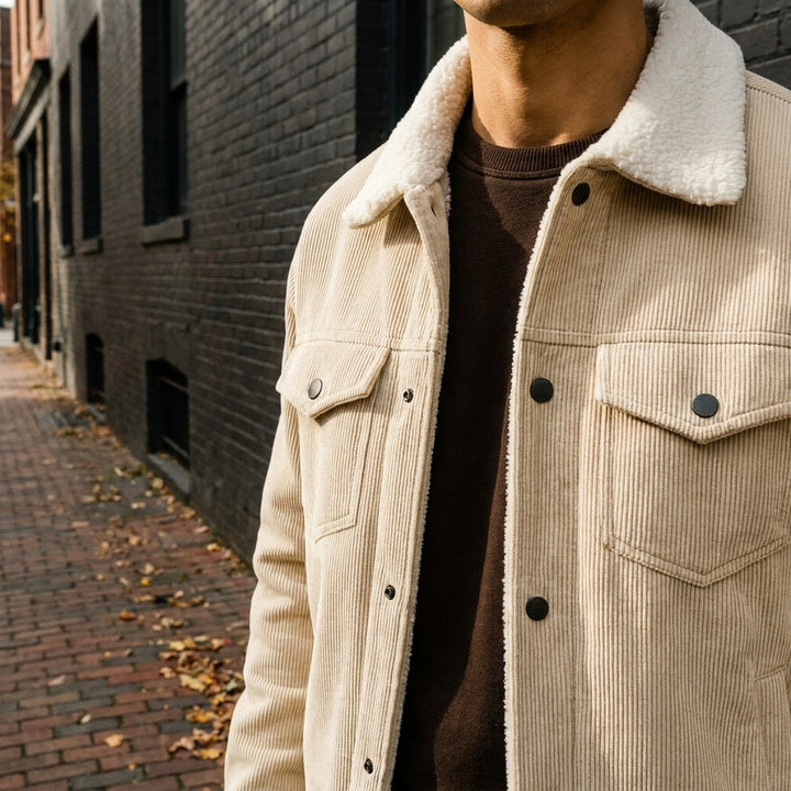 Men's Classic Corduroy Winter Jacket in Cream 3