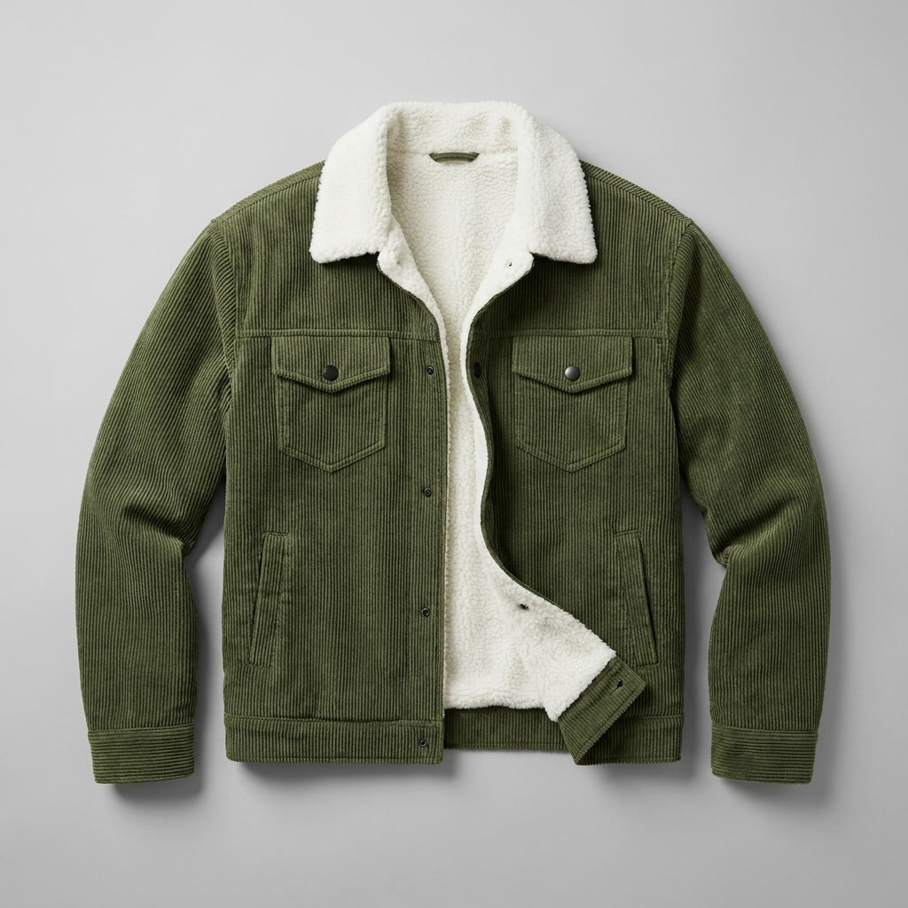 Men's Classic Corduroy Winter Jacket in Green 1