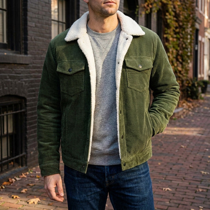 Men's Classic Corduroy Winter Jacket in Green 2