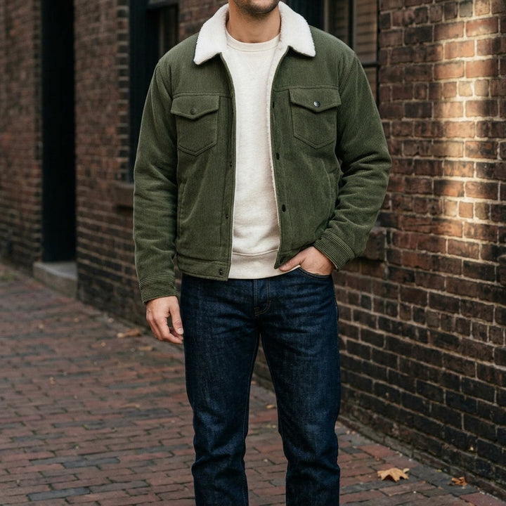 Men's Classic Corduroy Winter Jacket in Green 5